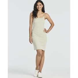 Real Essentials 3 Pack: Womens Spaghetti Strap Tank Ribbed Mini Dress with Built-in Bra Summer Sundress Casual Lounge Dresses, Set 4, Small