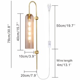 BOKT Modern Wall Sconces 1-Light Wall Mounted Light Mid Century Modern Wall Decor Stylish Lighting Lamp Long Tube Glass Vanity Light Fixture (Amber, Plug in)