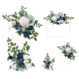 Ling's moment 2pcs Fall Wedding Artificial Floral Swag Welcome Sign Flowers Backdrop Garland Dusty Blue Navy for Ceremony Reception Door Wall Easel Home Decoration Entryway Outdoor Head Table Decor