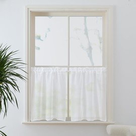 PONY DANCE Net Curtains Short Window Curtains Set of 2 W 60 x H 45 cm Linen Look Curtains White Transparent Kitchen Curtains Window Caravan Curtains with Rod Pull