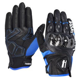 Harssidanzar Leather Perforated Motorcycle Gloves for Men Motorbike Riding Driving Gloves CM001US, Blue, Size Small