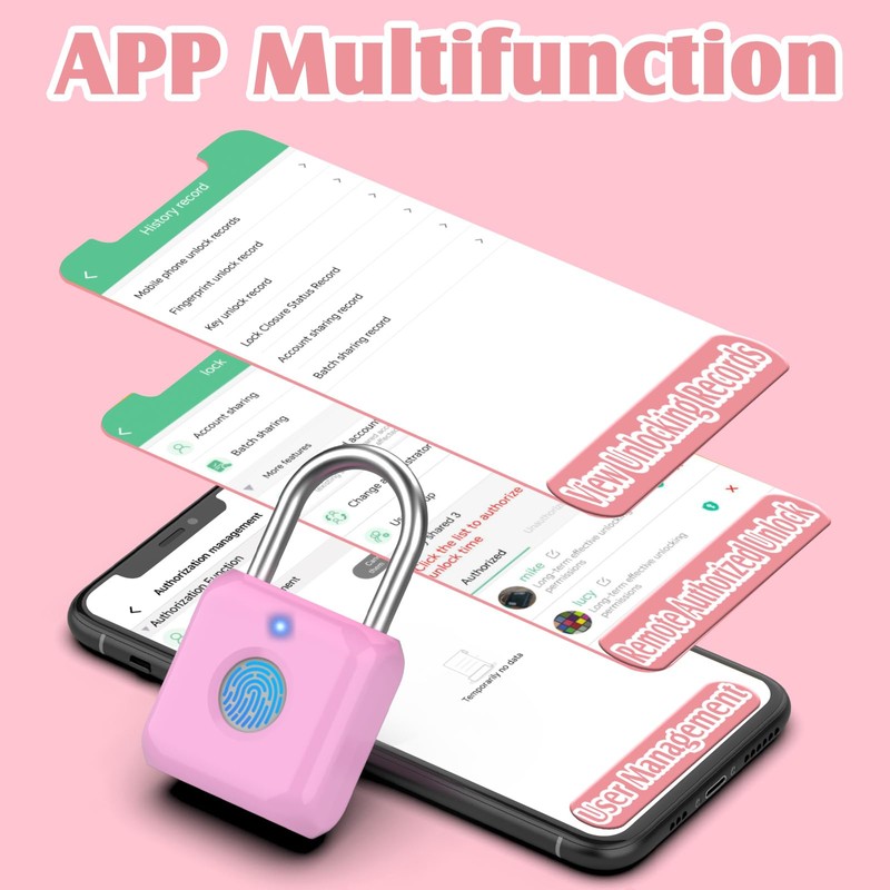 Pothunder Fingerprint Padlock, Locker Lock, Combination Lock, Fingerprint Lock with