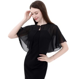 TONGFANTFL Capelets for Soft Chiffon Shawls Wraps Shrug for Wedding Evening Dress Cape Cover Up for Women (Black)