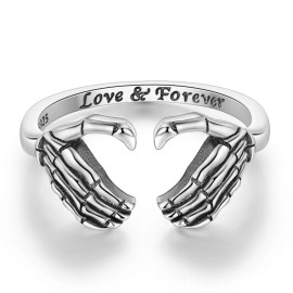 MULA Original Skeleton Hand Heart Open Ring For Women Jewelry 925 Sterling Silve