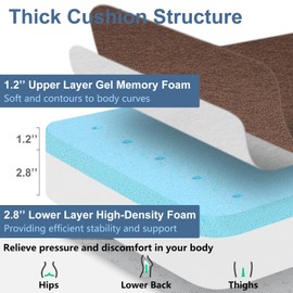 Shinnwa Gel Memory Foam Recliner Cushion for Elderly, Extra Large Seat Cushion, Dual-Layer Foam Chair Pad for Couch, Armchair, Wicker Chairs, Floor, 18 × 18 × 4in, Caramel