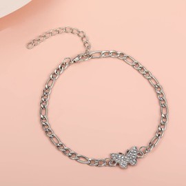 Yienate Boho Crystal Butterfly Anklet Bracelet Silver Butterfly Pendant Ankle Chain Pave Rhinestone Butterfly Foot Chain Hawaiian Beach Cuban Chain Foot Jewelry for Women and Girls