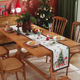 meioro Christmas Table Runner for Home Decor, Snowflake Santa Claus Polyester Table Runners, Red Xams Table Cover, Seasonal Fall Table Decoration for Kitchen Dining Room Party(Christmas tree,30x180cm)