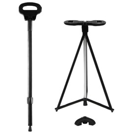 ALEVMOOM Walking Cane with seat,Lightweight Aluminum Triangular Construction Folding Cane, Portable Cane Seats for Women Men Seniors Capacity 440lb