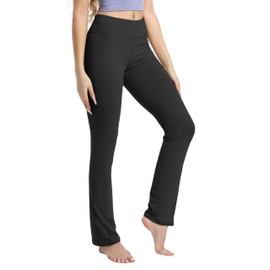BUBBLELIME 29"/31"/33"/35"/37" Women's Straight Legs Yoga Pants Tummy Control - Straight Leg Back Pockets_Black M_29" Inseam