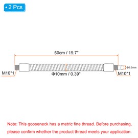 PATIKIL 19.7" Universal Gooseneck Hose, 2 Pcs M10 Fine Thread Bendable Metal Hose Flexible Arm Tube Extension for Lamp, DIY Equipment, Black