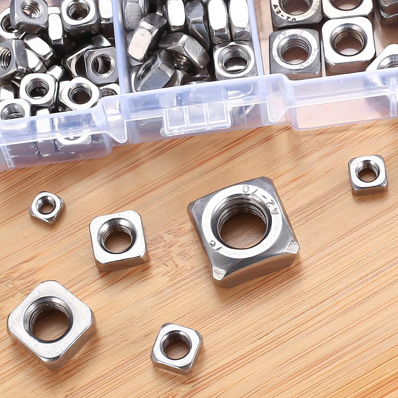 Square Nut, 150 Pieces Stainless Steel Square Nuts, Thread Nuts,