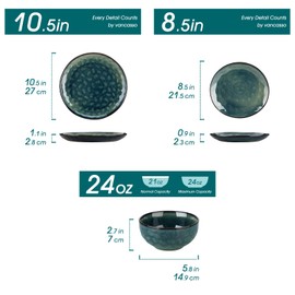 vancasso Starry 12 Pieces Dinnerware Set, Plates and Bowls Set for 4, Stoneware Plates Set, Dishwasher and Microwave Safe, Green