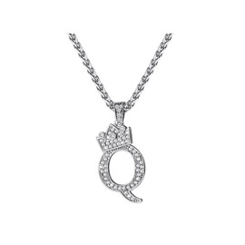 U7 Crown Letter A-Z Pendant for Men and Women Necklace with Initial Letter Crown Letter Pendant Chain Silver Lucky Pendant with Zirconia Copper Necklace Fashion Jewellery, Brass