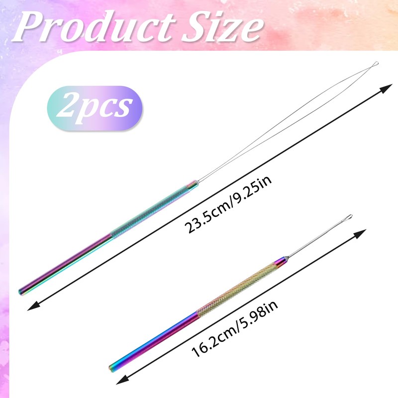 2 Stück Bunte Microring Haarverlängerung Set, Nadel Einfädler mit Nano