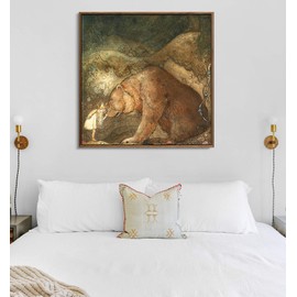 artprints1stop Square Floating Frame Canvas Print Wall Art - Fairy Tale Illustration Poor Little Basse Girl with Bear by Swedish Painter John Bauer - 24x24 inches