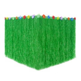 78.7x23.6 inches Reusable Hawaiian Grass Table Skirt Tropical Style Natural Hibiscus Table Skirt Multi-Use for Luau Party Decoration, Moana Birthday Party, etc. (Army Green)