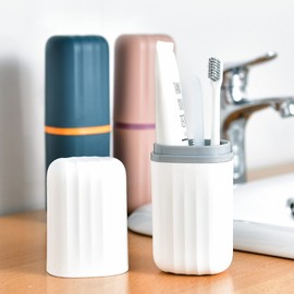 2 Estuche para Cepillo para Polvo de Dientes de Viaje,Soporte para Cepillo para Polvo de Dientes con 5 Fundas para Cepillos de Dientes,Estuche de Viaje Portátil para Viajes,Negocios (Blanco+rosa)