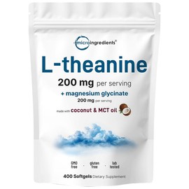 Micro Ingredients L-Theanine 200mg with Magnesium Glycinate 200mg, 400 Coconut MCT Oil Softgels