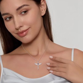 FJ Infinity Angel Wings Necklace 925 Sterling Silver Guardian Angel Pendant Tanzanite Necklace December Birthstone Jewelry Gifts for Women