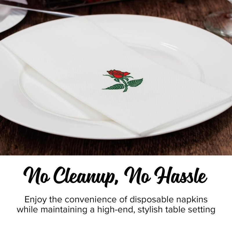 SimuLinen Single Rose Dinner Napkins - Cloth-Like Linen Feel Disposable,