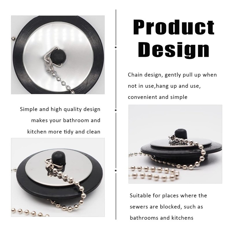 3-Pack Stainless Steel Sink Plug with Chain | Universal Drain