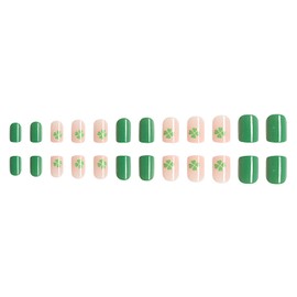 St.Patrick’s Day Fake Nails Short Square Press On Nails Green Shamrock False Nails Artificial Glossy Designs Full Cover Glue On Nails Acrylic Nails Press Ons Reuseable Stick On Nails For Women