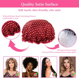 Shower Cap, Pack of 2 Waterproof Shower Caps, Shower Cap for Women, Hair Cap for the Night, with Elastic Band, Reusable Shower Caps for Girls Women (G)