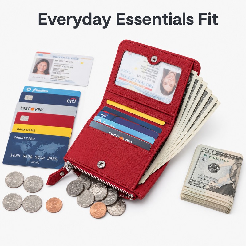 Genuine Leather RFID Wallet – Slim Zipper Coin Purse and