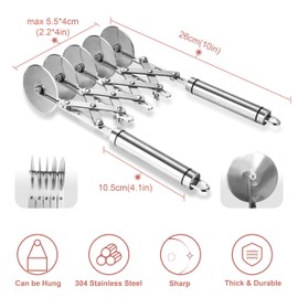Cortador de masa de 5 ruedas para repostería, cortador de masa de acero inoxidable, cortador de pizza con múltiples herramientas de corte de rueda de pasta, rodillo ajustable de rueda para hornear cortador de pizza con mango