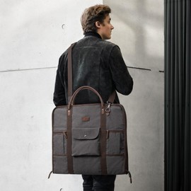 S-ZONE Carry On Garment Bag for Business Travel Canvas Leather Men Suit Cover