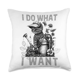Gardening Goddess Garden Paw-ty Cat Mom Garden Vacation Throw Pillow