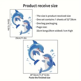 Sky Blue Dolphin Toilet Cover Sticker Decals,Spring Flower Leaf Butterfly Waterproof Toilet Lid Tank Seat Decals Cistern Self-Adhesive Bathroom Wall Sticker