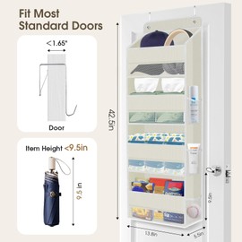 SpaceHacks 1 Pack Over The Door Organizer, Hanging Storage Organizer with Clear Window, 40lb Ultra Sturdy Large Capacity Room Organizer for Pantry Bathroom Nursery Closet Baby Essential (Beige)