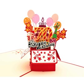 iGifts And Cards Happy 70th Red Birthday Party Box 3D Pop Up Greeting Card – Seventy, Awesome, Balloons, Unique, Celebration, Feliz Cumpleaños, Fun, Festive