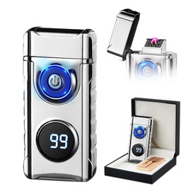 SKRFIRE Plasma Lighter Rechargeable Electric Lighter for Candle Arc Type C Electronic Torch Lighter Windproof Portable Metal Lighter with LED Power Display for Camping, Hiking, BBQ (silvery)