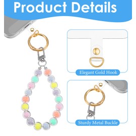 ValueBargain Cell Phone Tether Tab, 6 Pcs Universal Tether Tabs for Cell Phone Lanyard Tab with 6 Metal Rings for Most Full Cases (Clear & Gold)