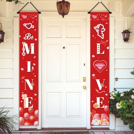 Vanlentine Day Porch Banner, 70.8 x 11.8 Inches Happy Valentines Day Door Banner, Valentine's Day Porch Sign Banners Valentine's Day Couplet Banner for Valentines Porch Decorations & Valentines Day Decorations