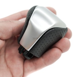 SHIFTIN Leather & Carbon Fiber Wood Trim Gear Shift Knob Gearbox Shifter for Lexus LS460 F-Sport LS-460-L LS600 LS-600h-L and Fits Lexus LX570 LX 570 (Black Leather/Silver Gray)