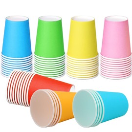 AKOLAFE 120PCS Paper Cups Bulk 9 Ounce Disposable Party Cups 250 ml Biodegradable, Compostable Drinking Cups Small Pink, Red, Blue, Green, Yellow, Orange, Paper Cups for Party, Birthday Supplies