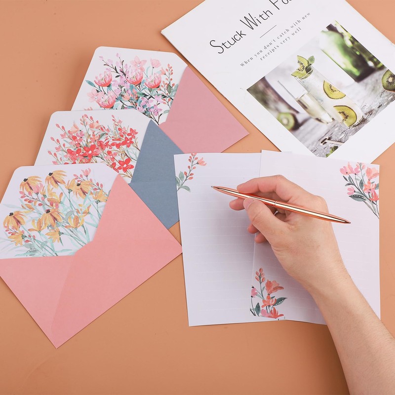 Pack of 24 Flower Writing Papers, with 12 Flower Paper