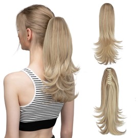 CJL HAIR 14 Inch Claw Clip in Dirty Blonde Ponytail Extension Synthetic Curly Wavy Fake Faux Hair Pony Tail Hair Piece High Temperature Fiber Hairpieces for White Women Girls Kids (Dirty Blonde)