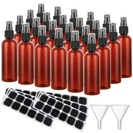 ABuff 60 Pack Plastic Spray Bottles 4oz Small Empty Fine Mist Spray Bottles Amber Clear Bottles for Essential Oils, Bath, Beauty, Hair & Cleaning, Small Spray Bottles for Travel, With 10 Funnels