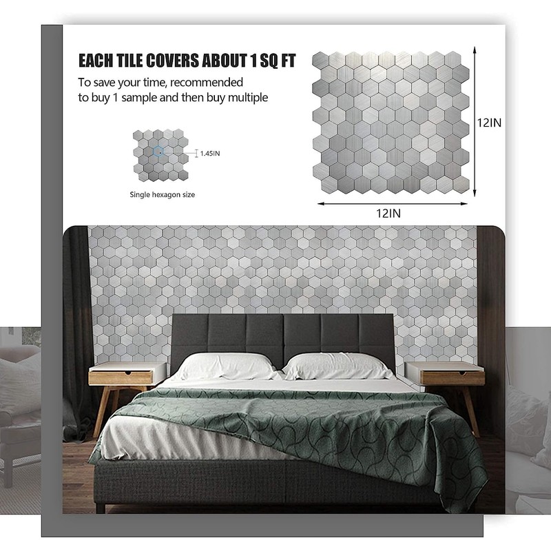 KASARO 10-Sheet Peel and Stick Backsplash, Aluminum Mosaic Stainless Steel