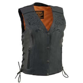 Milwaukee Leather ML1296 Women's Black Leather Side Laced Motorcycle Vest w/Reflective Tribal - 2X-Large