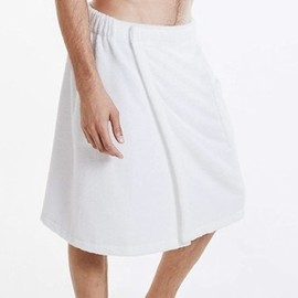 Men's Half Shower Gown Towel / Sauna Wrap Skirt White 2ea