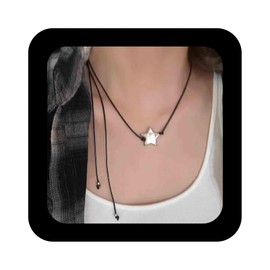 Cimenexe Bohemian Star Choker Necklace Silver Metal Star Pendant Necklace Black Star Wax Rope Necklace Minimalist Star Leather Cord Necklace Jewelry for Women