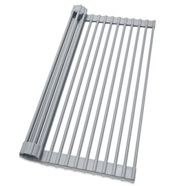 INTRESTIN Roll Up Dish Drying Rack Over Sink, 16.93" x 12.99" Foldable Silicone Wrapped Stainless Steel Over The Sink Dish Drying Rack, Grey