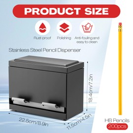 Potchen Stainless Steel Pencil Dispenser with 200 HB Pencils with Erasers Metal Straw Dispenser for Pencils Pen Holder for Classroom Back to School Gifts for Teacher Must Have Office(Black)