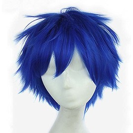 God's Hand 11.8 Inch Dark Blue Short Straight Anime Cosplay Wigs for Men Girls Halloween Party (dark blue)