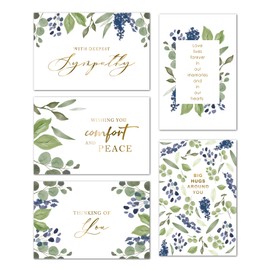 Gooji Sympathy Card – 20 Blue Garden Sympathy Cards Set – Elegant and Classy Floral Watercolor Design - Matching Peel-and-Seal White Envelopes Included – Bulk 4 x 6-inch - Box Assortment - For the Loss of A Loved One, Condolence, Bereavement